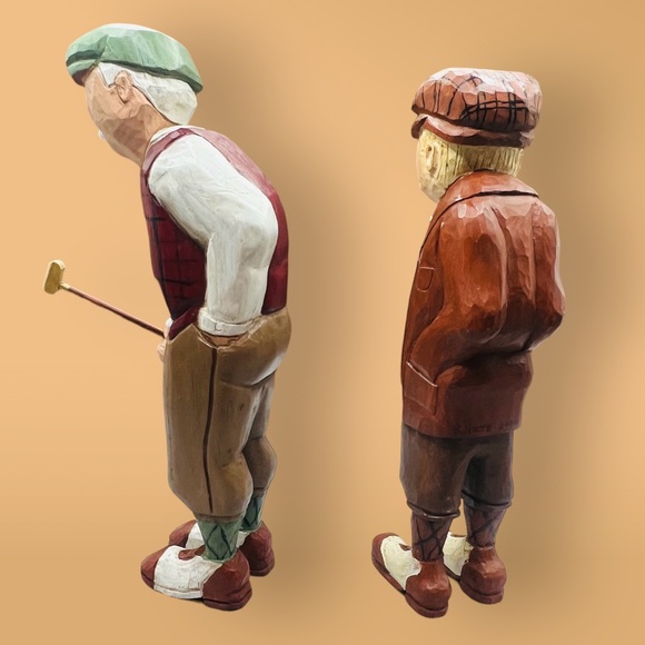 Vintage Standing Golf Figurines - Hand Carved And Signed By Artist - 9” Tall - Picture 2 of 10